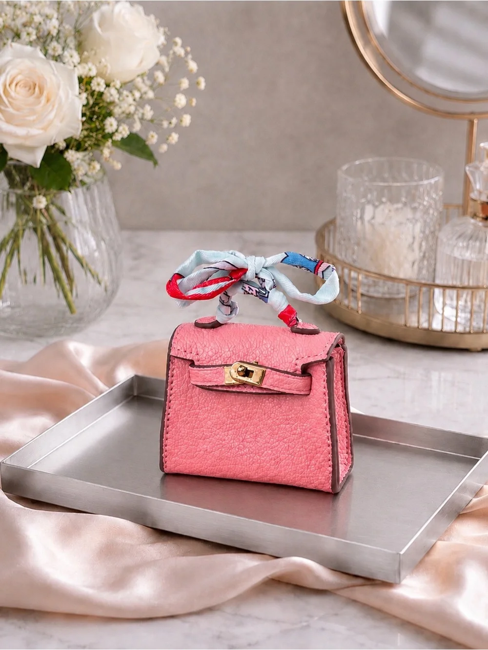 Pink Leather Mini Bag Charm NWOT